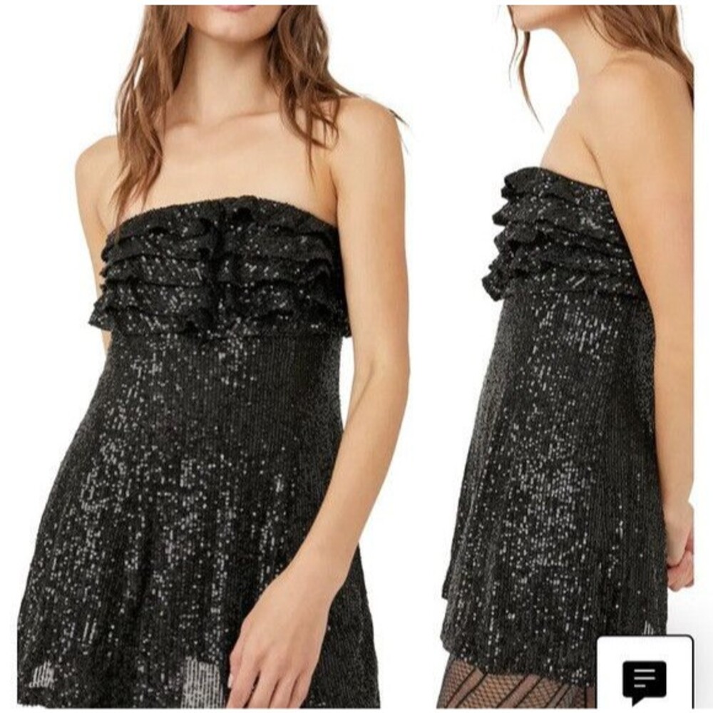 NWT Free People Frida Ruffle Mini Party Dress Sequin Black Size 8 MSRP $168